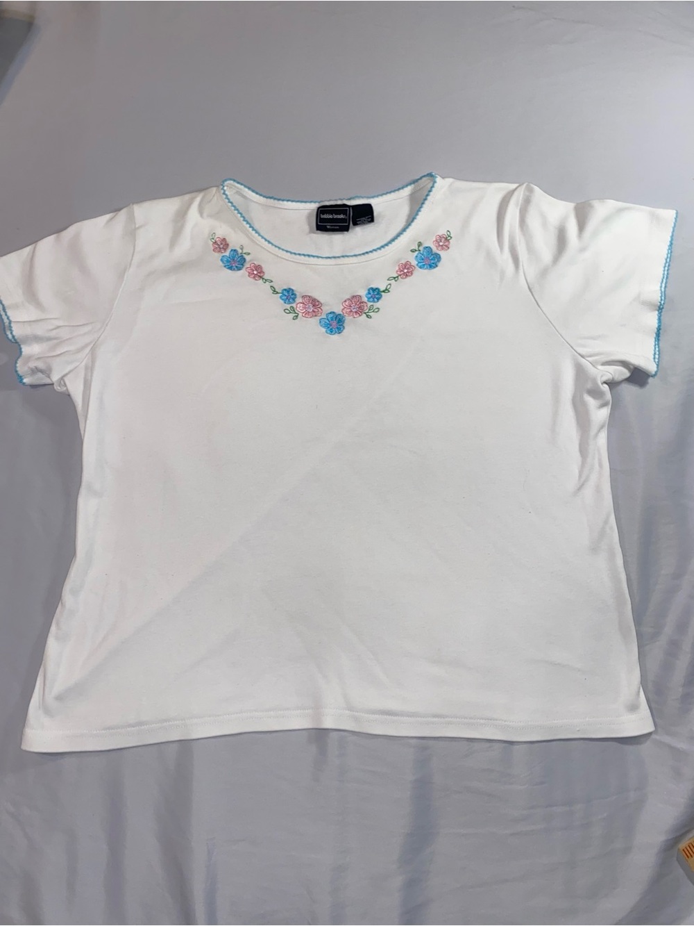 Bobbie Brooks Women's Vintage Grannycore White Floral Top Embroidery  Size XL